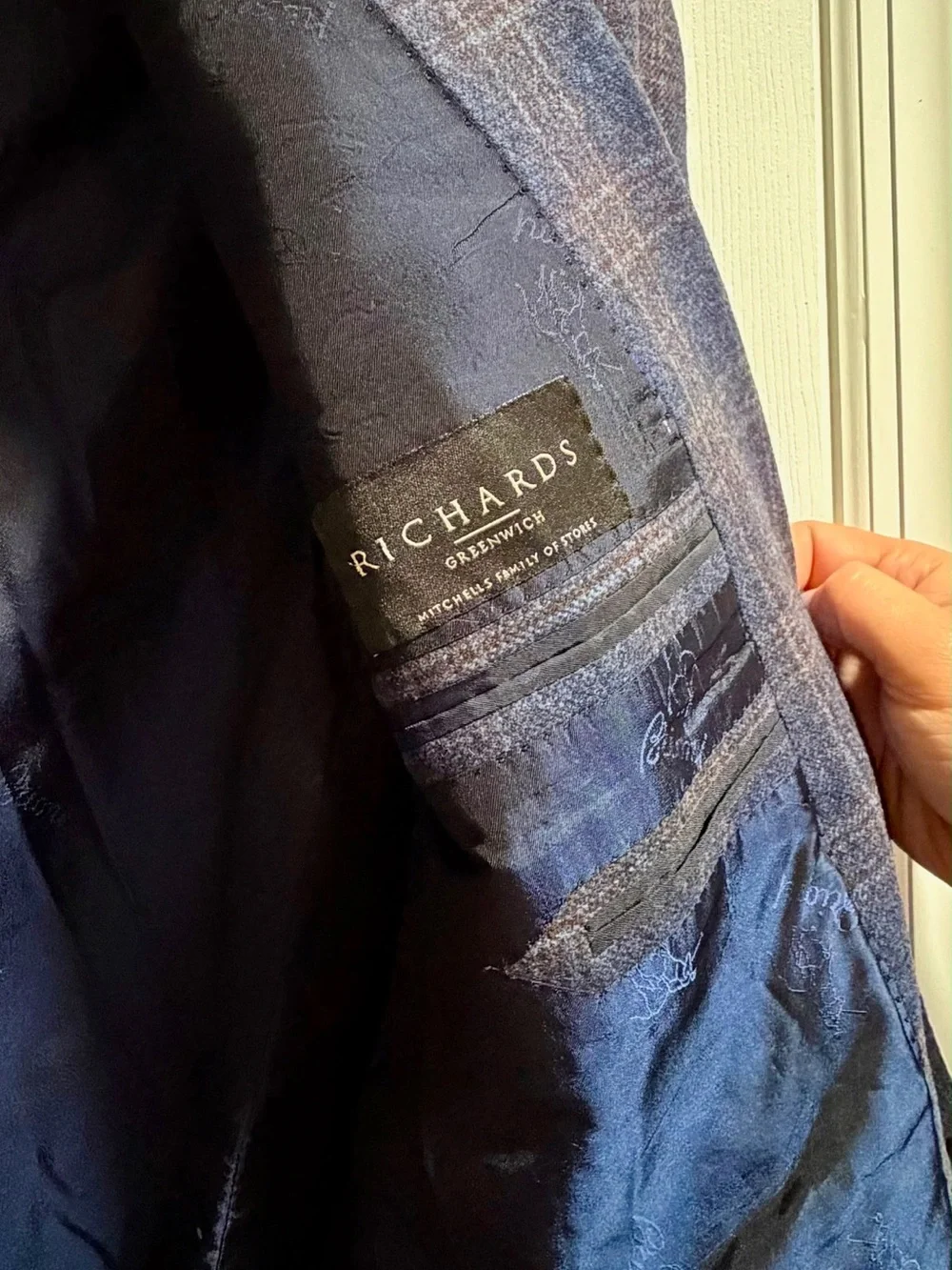 Brioni Navy Plaid Two-Button Sport Coat with Light Windowpane